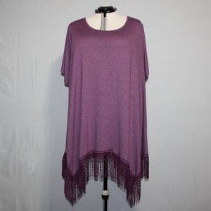 Bloomchic Solid Round Neck Lace Fringe Hem Tee Mauve Short Sleeve Plus 26 NWOT